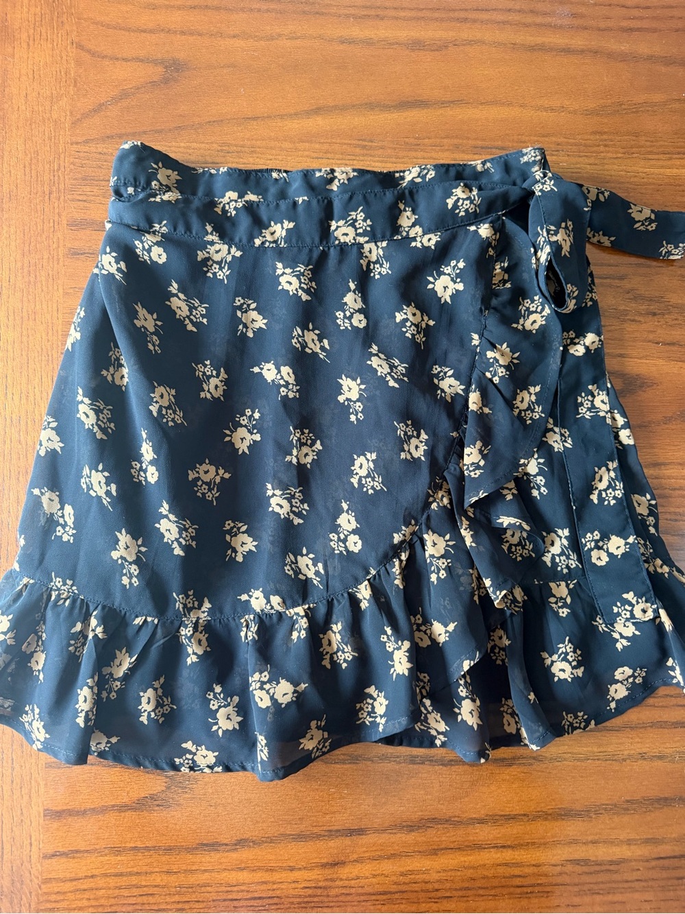 Hollister Black Mini Wrap Skirt with Cream Floral Print